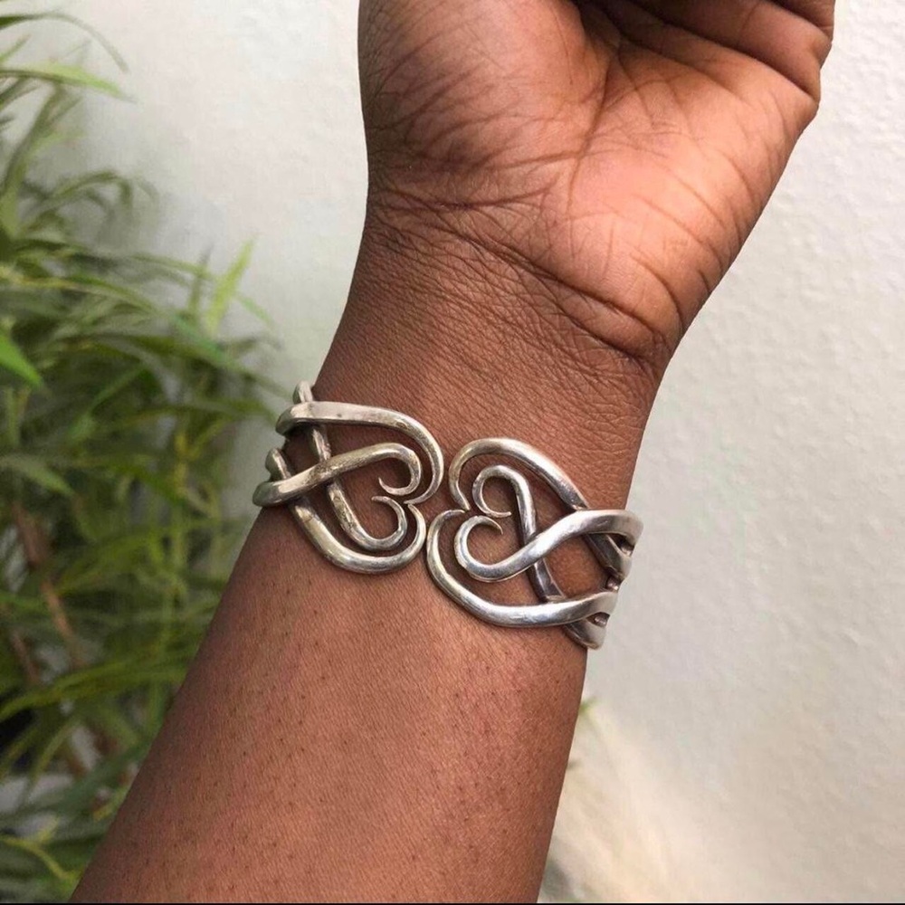 Y2K Vintage 2000 Signed Sterling Silver Cuffed Arm Wrist Bracelet Bangle Jewelry